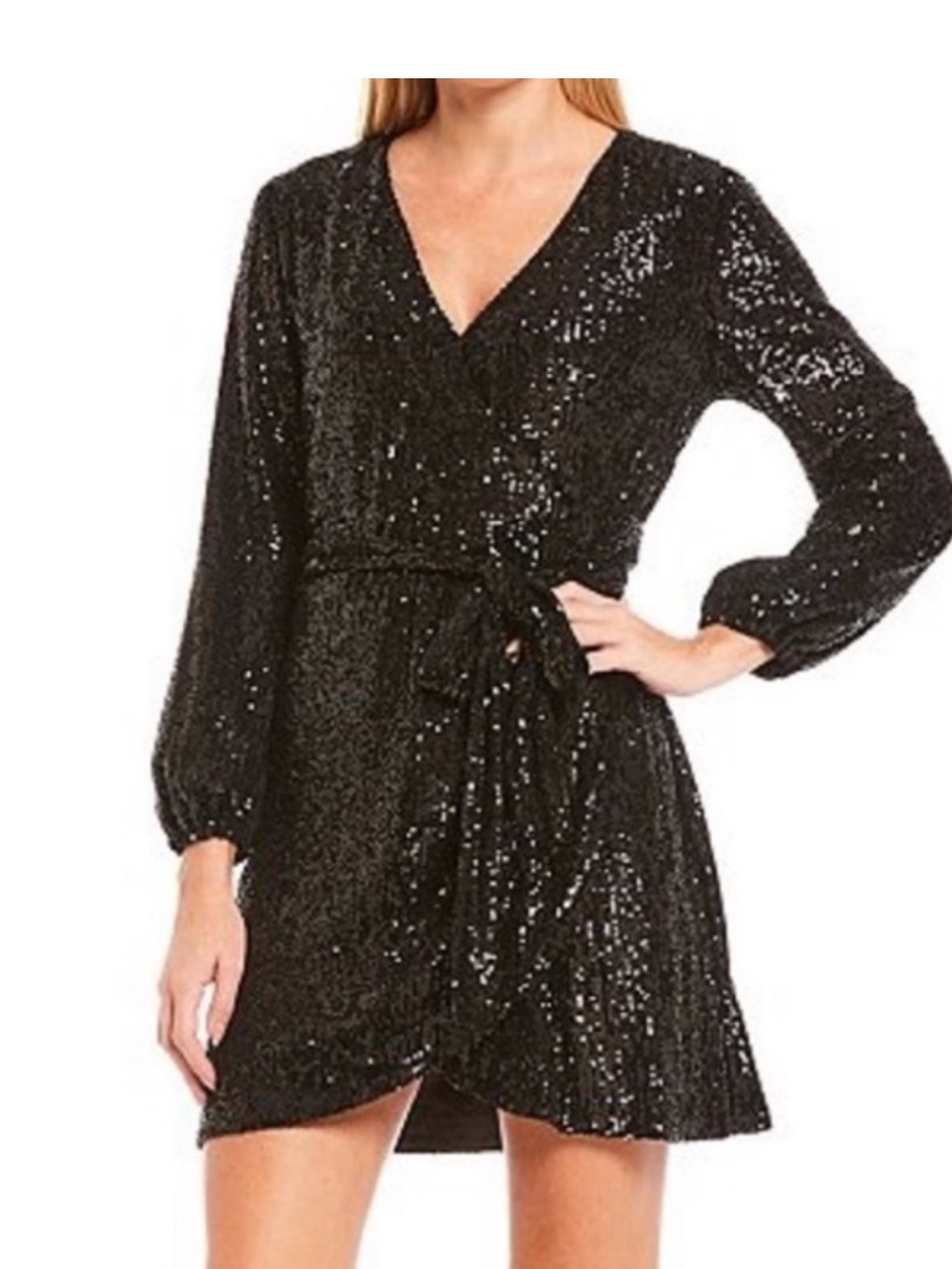 Gianni Bini Black Long Sleeve Sequin Dress